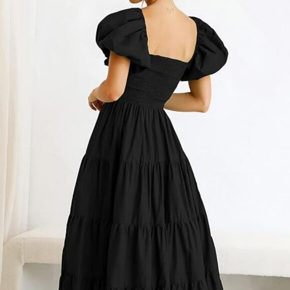 PRETTYGARDEN Black Smocked Puff Sleeve Dress | Medium | NWT - Picture 3 of 5